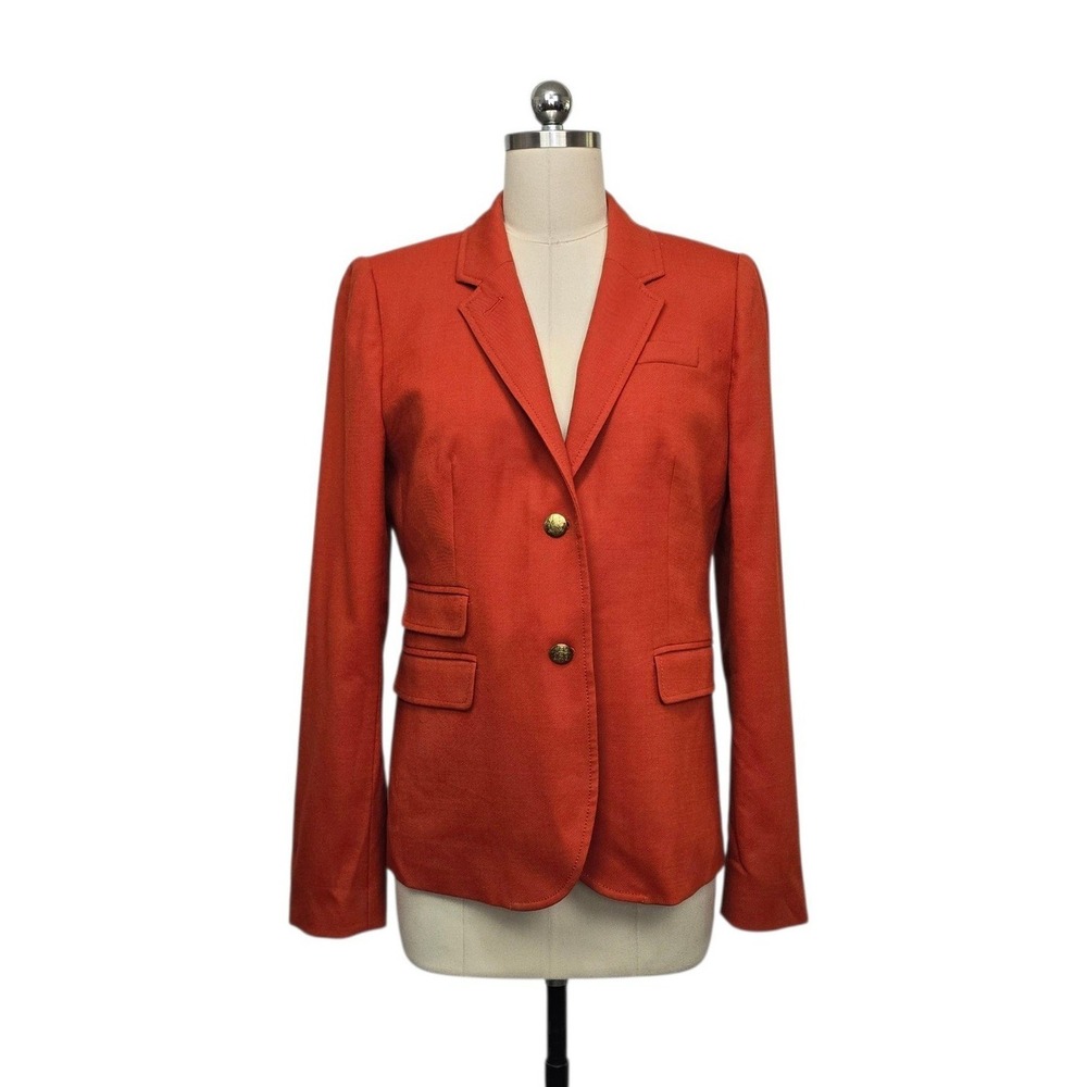 J.Crew Schoolboy Blazer 10T Orange Wool Blend Gold Crest Button Jacket Academia